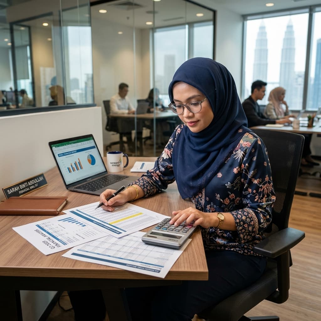 Professional woman reviewing finances