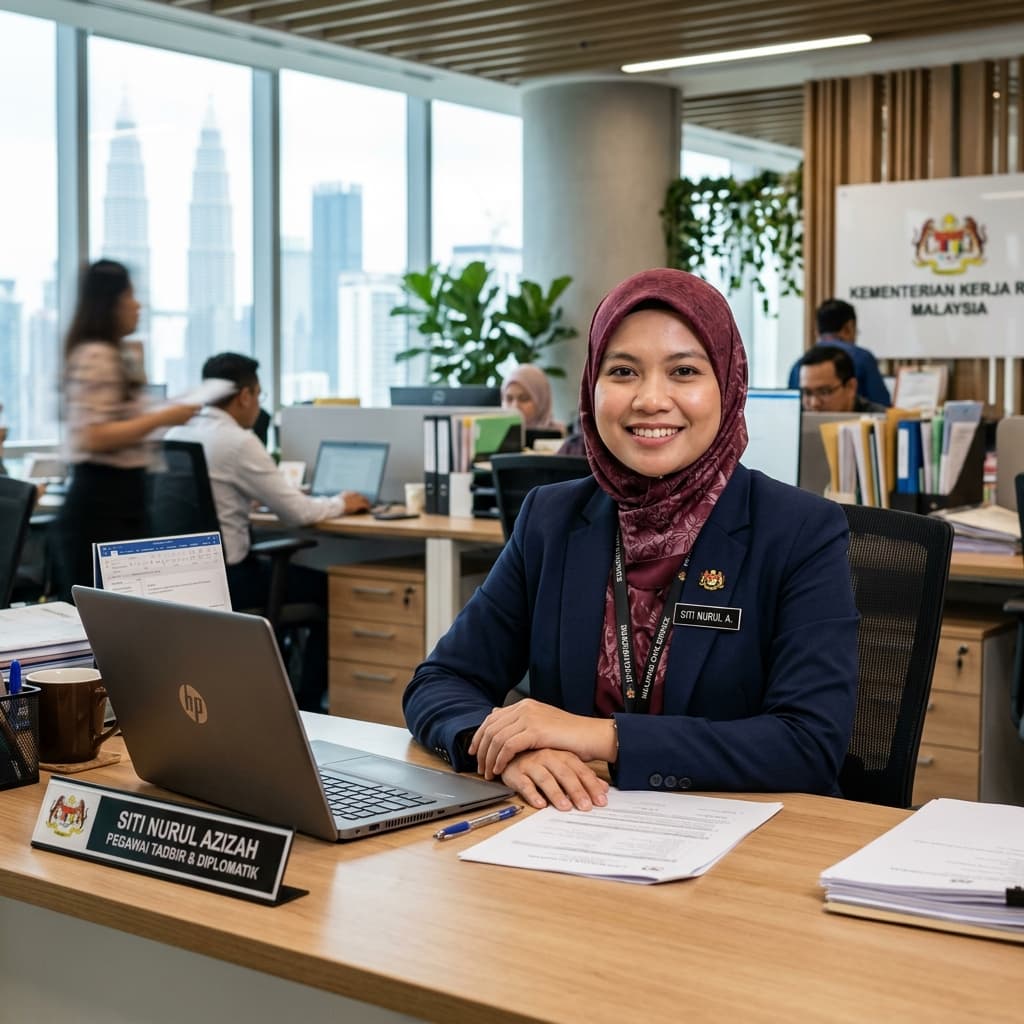 Smiling civil servant at desk